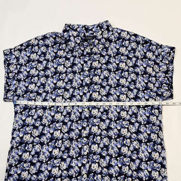 Lauren Ralph Lauren Shirt Womens Medium Blue Floral Linen Button Front Top - Picture 7 of 13